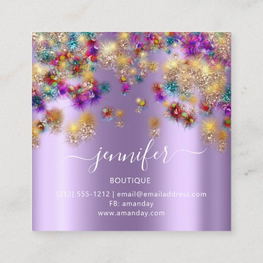 Berufliche Boutique Shop Eventplaner Lila Quadratische Visitenkarte (Rückseite)