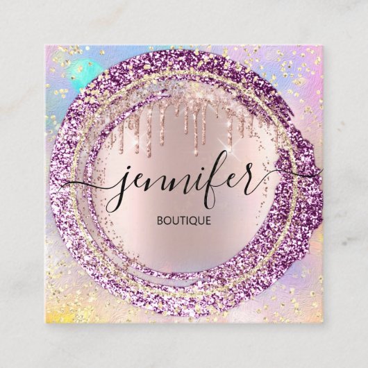Berufliche Boutique Shop Glitzer Berry Holograph Quadratische Visitenkarte (Vorderseite)