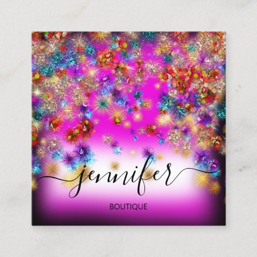 Berufliche Boutique Shop Glitzer Confetti Pink Quadratische Visitenkarte (Vorderseite)