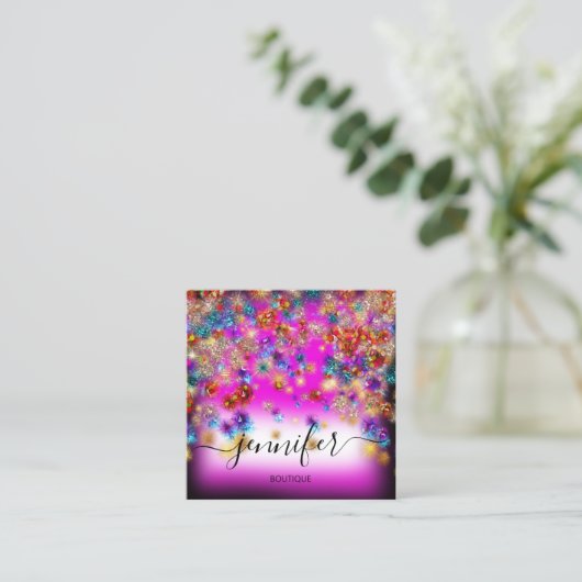 Berufliche Boutique Shop Glitzer Confetti Pink Quadratische Visitenkarte (Stehend Vorderseite)
