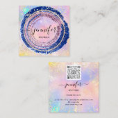 Berufliche Boutique Shop Glitzer Holograph Blue Quadratische Visitenkarte (Vorne/Hinten)