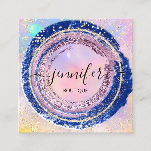Berufliche Boutique Shop Glitzer Holograph Blue Quadratische Visitenkarte (Vorderseite)