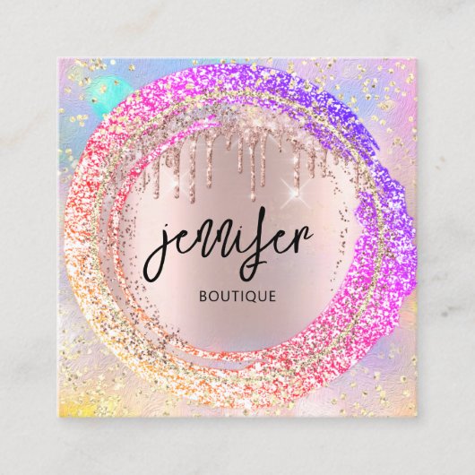 Berufliche Boutique Shop Glitzer Pink QRCodeLogo Quadratische Visitenkarte (Vorderseite)