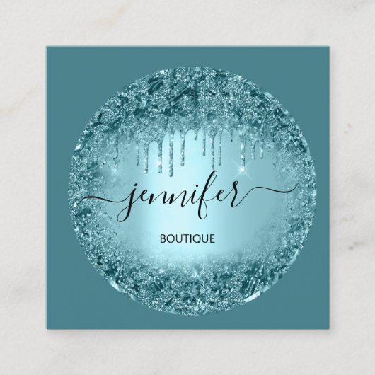 Berufliche Boutique Shop Glitzer Rose Aquamarin Bl Quadratische Visitenkarte (Vorderseite)
