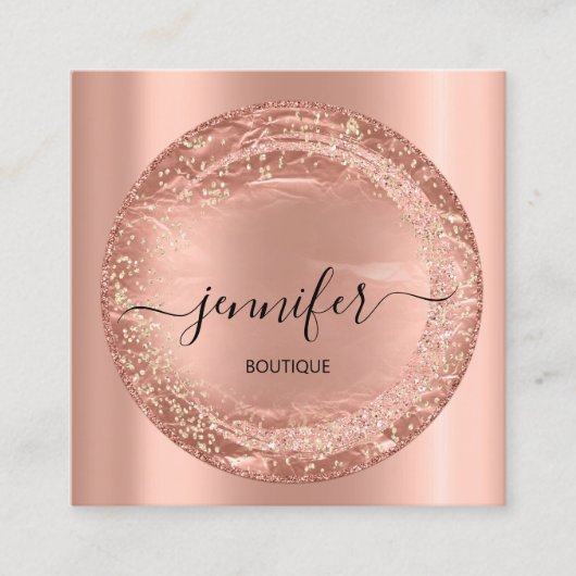 Berufliche Boutique Shop Glitzer Rose Gold Quadratische Visitenkarte (Vorderseite)