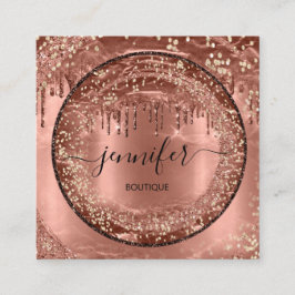 Berufliche Boutique Shop Glitzer Rose Gold Tropfen Quadratische Visitenkarte