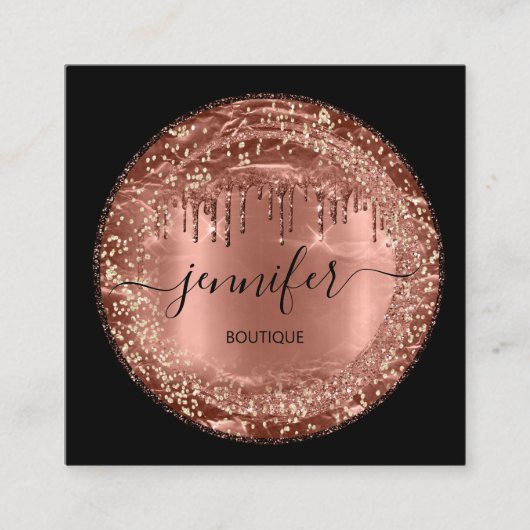 Berufliche Boutique Shop Glitzer Tropfen Braun Ros Quadratische Visitenkarte (Vorderseite)