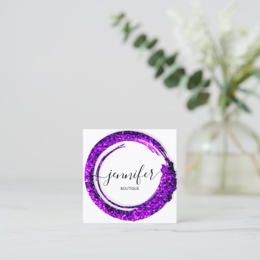 Berufliche Boutique Shop Glitzer Violett Quadratische Visitenkarte (Stehend Vorderseite)