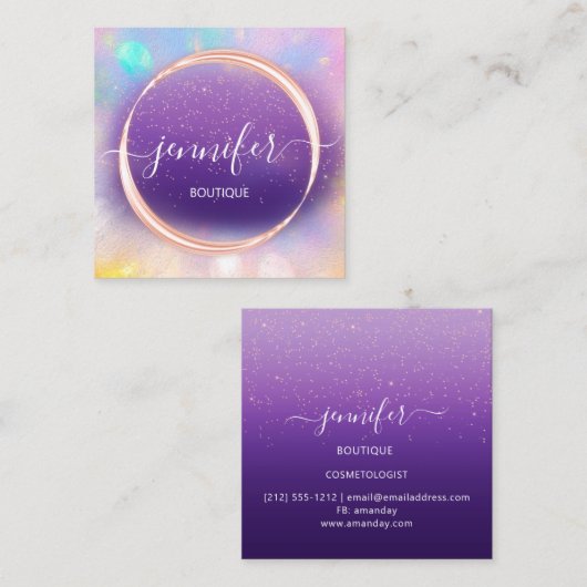 Berufliche Boutique Shop Holograph Rose Lila Quadratische Visitenkarte (Vorne/Hinten)