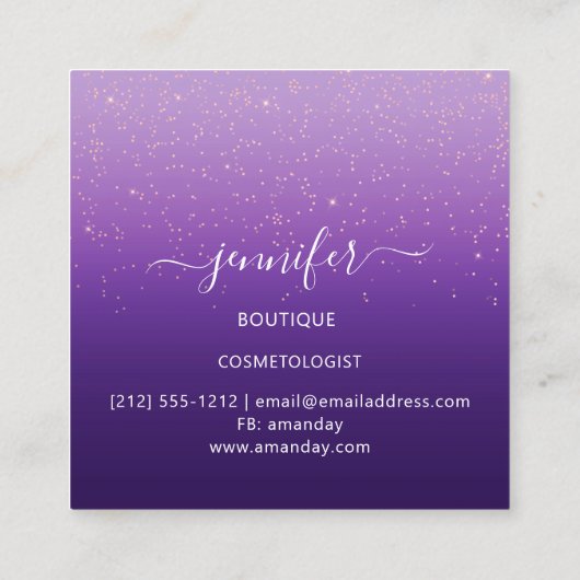 Berufliche Boutique Shop Holograph Rose Lila Quadratische Visitenkarte (Rückseite)