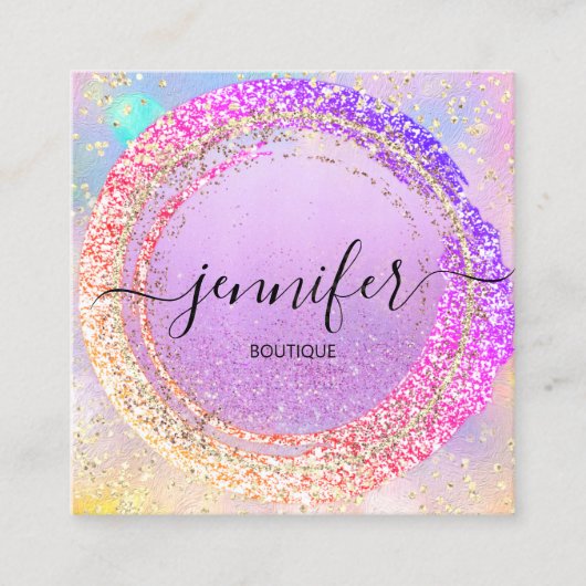 Berufliche Boutique Shop Lila Holograph Quadratische Visitenkarte (Vorderseite)
