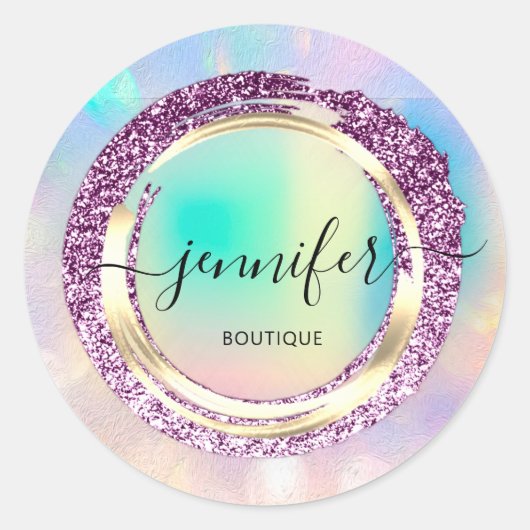 Berufliche Boutique Shop Name Dress Holograph Runder Aufkleber (Vorderseite)