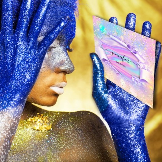 Berufliche Boutique Shop Name Glitzer HolographB Quadratische Visitenkarte