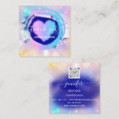 Berufliche Boutique Shop Navy Heart Holograph Quadratische Visitenkarte (Vorne/Hinten)