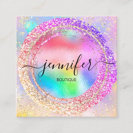 Berufliche Boutique Shop Rainbow Holograph Quadratische Visitenkarte (Vorderseite)