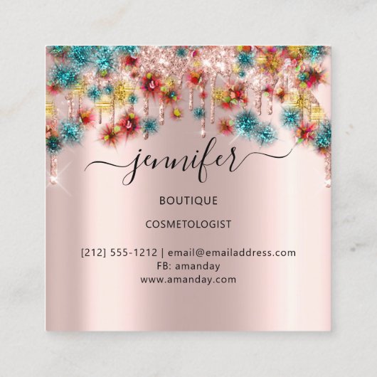 Berufliche Boutique Shop Rose Confetti Aquamarin Quadratische Visitenkarte (Rückseite)