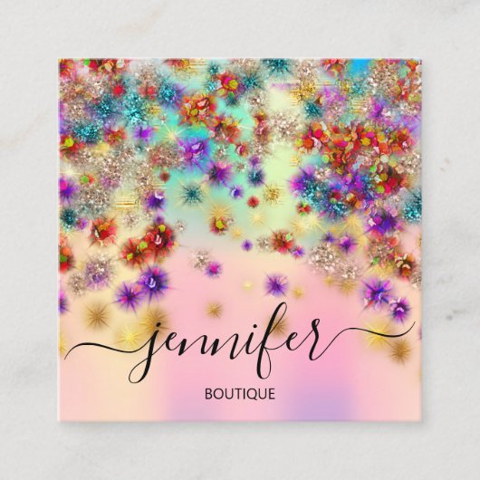 Berufliche Boutique Shop Rose Confetti Glitzer Quadratische Visitenkarte (Vorderseite)