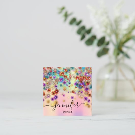 Berufliche Boutique Shop Rose Confetti Glitzer Quadratische Visitenkarte (Stehend Vorderseite)
