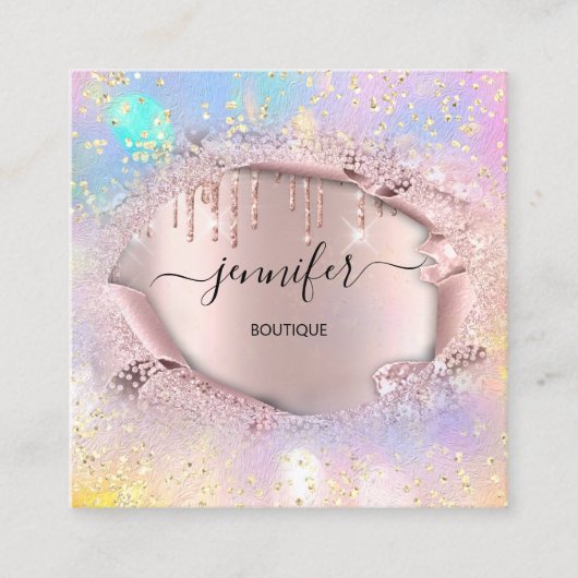 Berufliche Boutique Shop Rose Glitzer Quadratische Visitenkarte (Vorderseite)