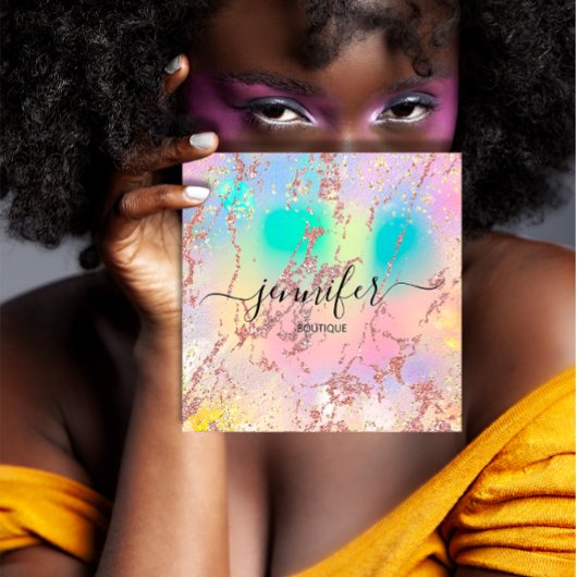 Berufliche Boutique Shop Rose Holograph Blush Quadratische Visitenkarte