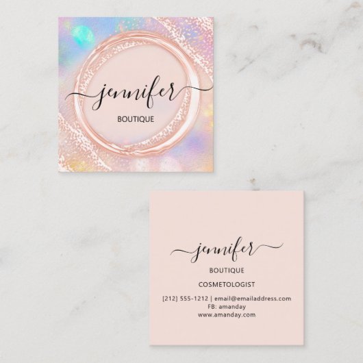 Berufliche Boutique Shop Schönheit Rose Holographi Quadratische Visitenkarte (Vorne/Hinten)