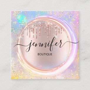 Berufliche Boutique Shop Tropfen Rosa Hologramm Quadratische Visitenkarte