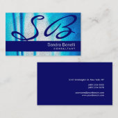 Berufliche Business Card Blue Monogram Visitenkarte (Vorne/Hinten)
