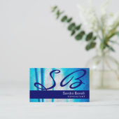 Berufliche Business Card Blue Monogram Visitenkarte (Stehend Vorderseite)