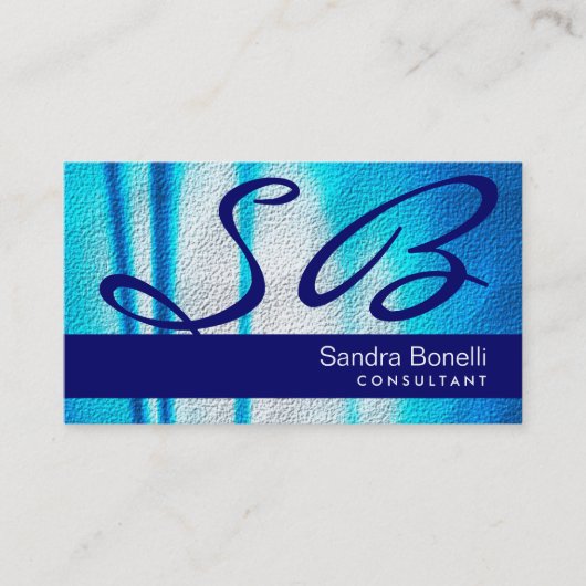 Berufliche Business Card Blue Monogram Visitenkarte (Vorderseite)