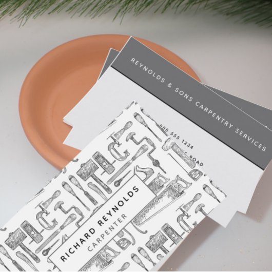 Berufliche Carpentry Tools Vintag Grau Visitenkarte