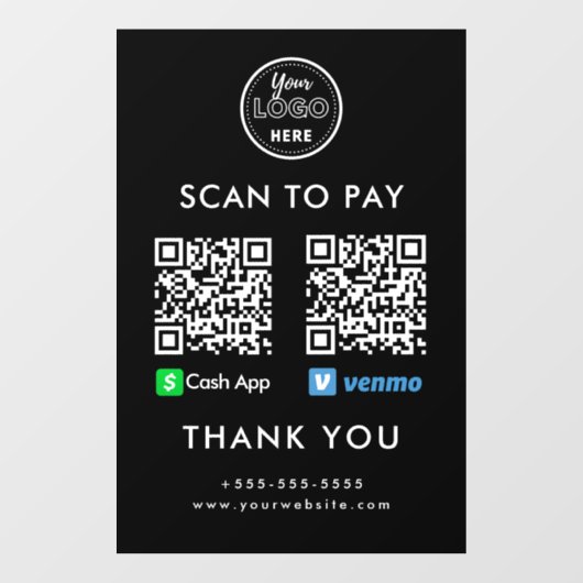 Berufliche Cash App Venmo QR-Code Scan zu bezahlen Fensteraufkleber (Blatt)