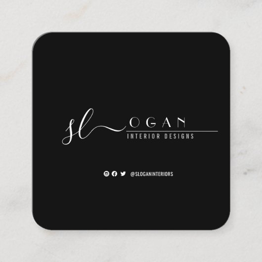 Berufliche Chic-Signatur Schwarz/Weiß Quadratische Visitenkarte (Vorderseite)