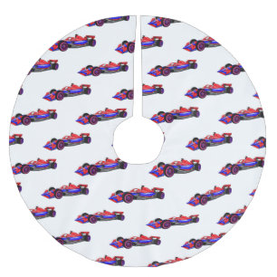 Berufliche Darstellung des Cartoon von Rennfahrzeu Polyester Weihnachtsbaumdecke