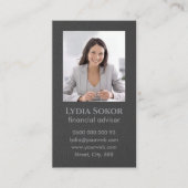 Berufliche Dunkelgraue Visitenkarte mit Foto (Vorderseite)