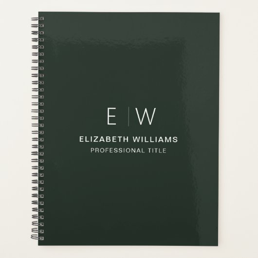 Berufliche dunkelgrüne Monogramm-Initiative Planer (Vorderseite)