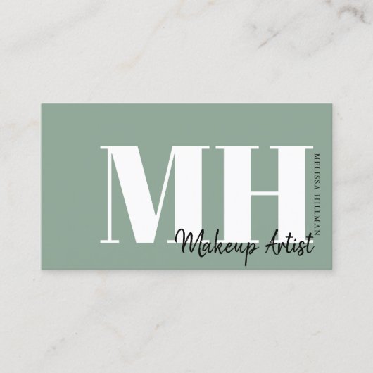 Berufliche Einfach-Sage-Grüne Monogramm Visitenkarte (Vorderseite)