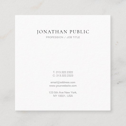 Berufliche einfache elegante Schablonen-moderner Quadratische Visitenkarte (Vorderseite)