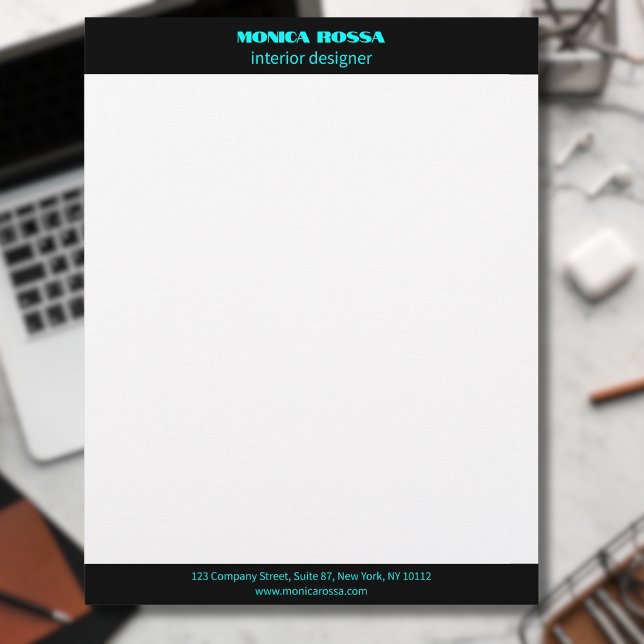 Berufliche einfache moderne Neon Blue Letterhead Briefbogen (Von Creator hochgeladen)