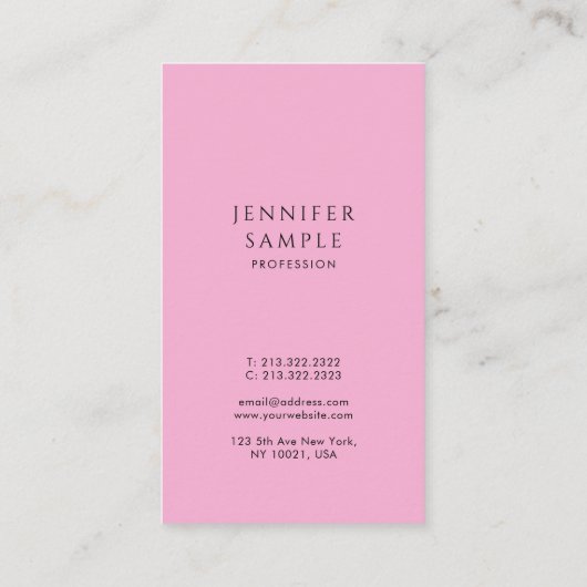Berufliche einfache Vorlage Elegantes Hot Pink Visitenkarte (Rückseite)