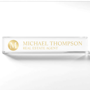 Berufliche Elegant White and Gold Namensplakette