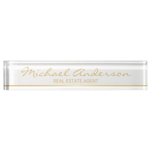Berufliche Elegant White and Gold Namensplakette (Vorderseite)