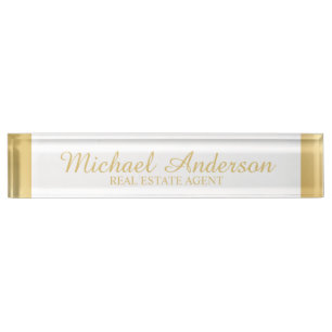 Berufliche Elegant White and Gold Namensplakette