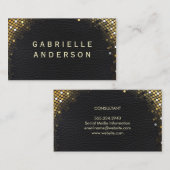 Berufliche, elegante Black Leather/Gold-Sequenz Visitenkarte (Vorne/Hinten)