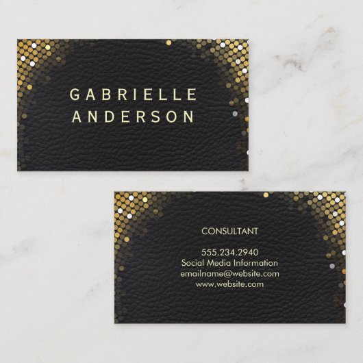 Berufliche, elegante Black Leather/Gold-Sequenz Visitenkarte (Vorne/Hinten)