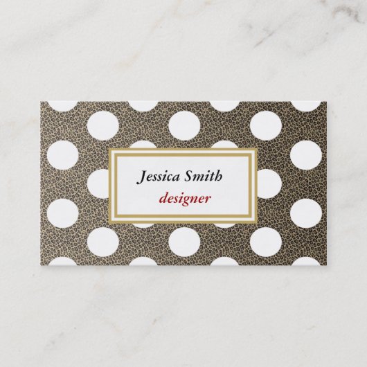 Berufliche, elegante Leopardendruckpolka-Punkte Visitenkarte (Vorderseite)