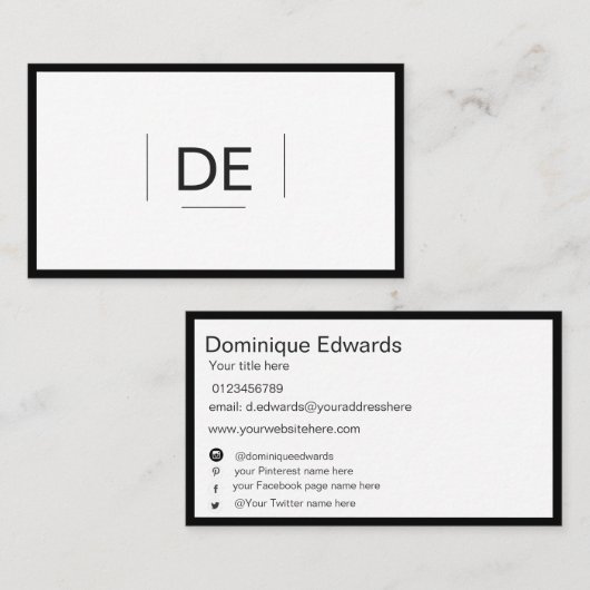 Berufliche elegante Monogram Custom Social Media Visitenkarte (Vorne/Hinten)
