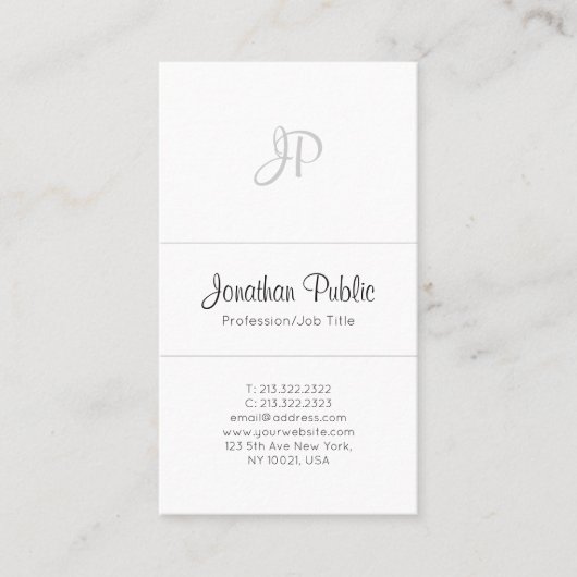 Berufliche, elegante Monogram White Modern Simple Visitenkarte (Vorderseite)