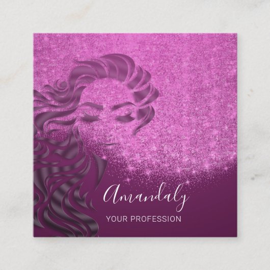 Berufliche Eyelashes Salon Pink Berry Quadratische Visitenkarte (Vorderseite)