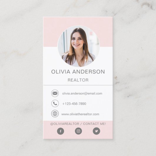 Berufliche Foto Blush Pink-Visitenkarte Visitenkarte (Vorderseite)