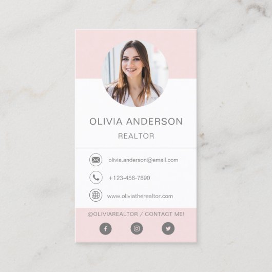 Berufliche Foto Blush Pink-Visitenkarte Visitenkarte (Vorderseite)